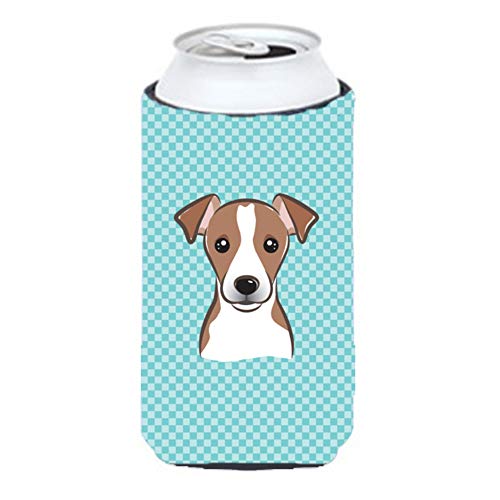 Caroline's Treasures BB1198TBC Checkerboard Blue Jack Russell Terrier Tall Boy Hugger Can Cooler Sleeve Hugger Machine Washable Drink Sleeve Hugger Collapsible Insulator Beverage Insulated Holder