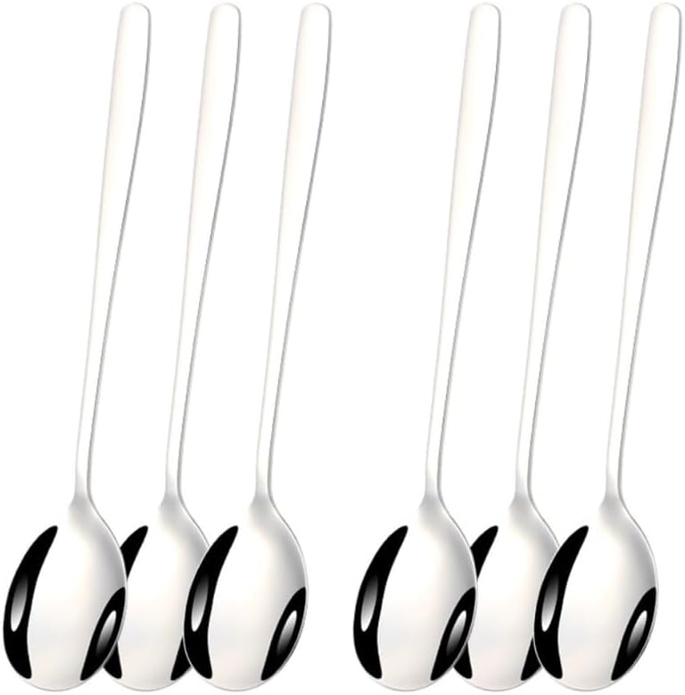 Cooking Spoons Set of 6 Household Long Handled Spoons, Stainless Steel Spoons