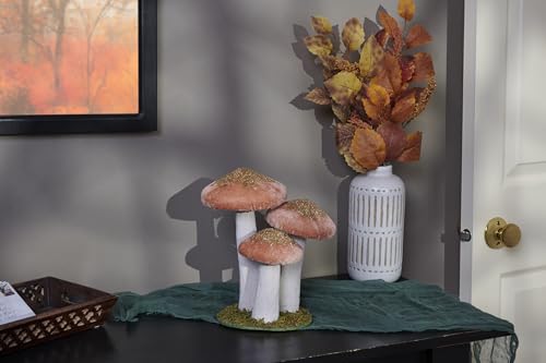 Primitives by Kathy Mushroom Trio Sitter, pink foam mushrooms uniquely detailed/velvet glitter accents/natural foliage detail base/nature themed home accent for seasonal/everyday/garden decor/gfitable by Primitives by Kathy - Image 2