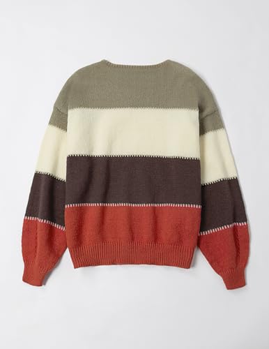 Women's Oversized Cute Color Block Sweaters Fall 2024 Casual Lightweight Ribbed Knit Crewneck Pullover Sweater4