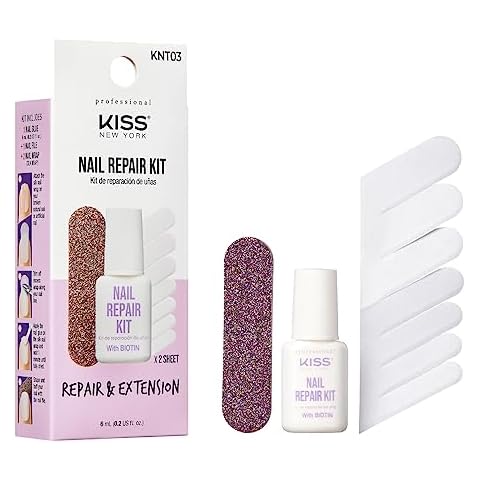 Kiss New York Nail Repair Kit for Damage Nails, Broken Cracked and Weak Nails, Biotin Infused Nail Glue, Nail File, and 2 Nail Wraps, Made in Korea Cover