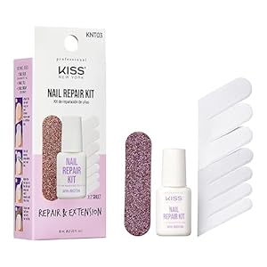 Kiss New York Nail Repair Kit for Damage Nails, Broken Cracked and Weak Nails, Biotin Infused Nail Glue, Nail File, and 2 Nail Wraps, Made in Korea