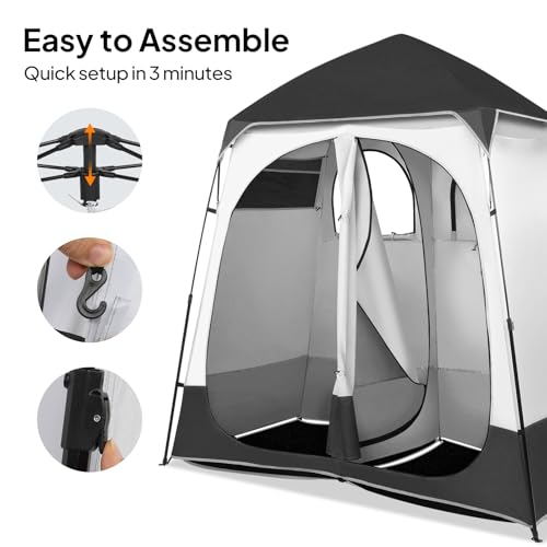 VINGLI 2 Room Shower Tent, 7.5 FT Instant Pop Up Shelter with Carrying Bag, Privacy Changing Room Tent,Perfect for Portable Toilet, Camping, Dressing, Outdoor Indoor, Easy Set Up (Black)