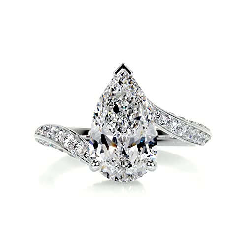 2CT Pear Shaped Engagement Rings for Women S925 Sterling Silver Pear Cut Moissanite Rings for Her