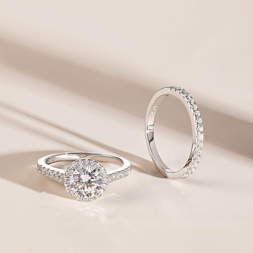 1.3CT 925 Sterling Silver Engagement Rings for Women Round Cut Halo Cubic Zirconia Wedding Promise Rings for Her Size 4-12.52