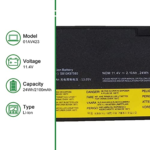 Image of 01AV423 SB10K97580 Laptop Battery Replacement for Lenovo ThinkPad T470 T480 A475 A485 T570 T580 P51S P52S TP25 Series 61 4X50M08810 01AV422 SB10K97579 01AV424 01AV452 01AV490 11.4V 24Wh