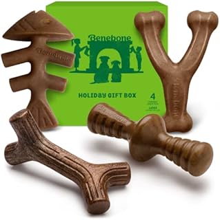 Benebone Indestructible Dog Chew Toy Gift Box for Aggressive Chewers with Wishbone, Fishbone, Stick & Zaggler, Long Lasting Boredom Breakers, 100% Real Flavours, For Large Dogs, Made in the USA.