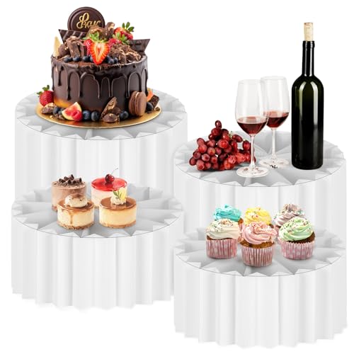 YCBTREE Set di 4 alzate per torte in cartone, pieghevoli, per dessert e buffet, con piatti in PVC, altezza 10 cm e 20 cm, capacità 30 kg, per matrimoni, feste, decorazioni da tavolo
