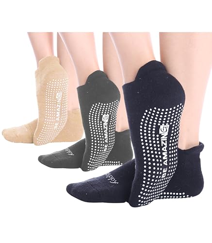 Live Happy Be Healthy Non-Slip Socks Yoga Barre Pilates Hospital Maternity Sock w/Grips for Women Men 2-Pairs Black (3 Pairs Multicolor Black Grey Beige)