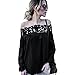 Produktbild Hevoiok Damen Sexy Schulterfrei Oberteile, Freizeit Frühling Sommer Shirt Kalte Schulter Spitze Hemd Lace Langarm Gitter Hemd Bluse Tops (Schwarzer, XL)