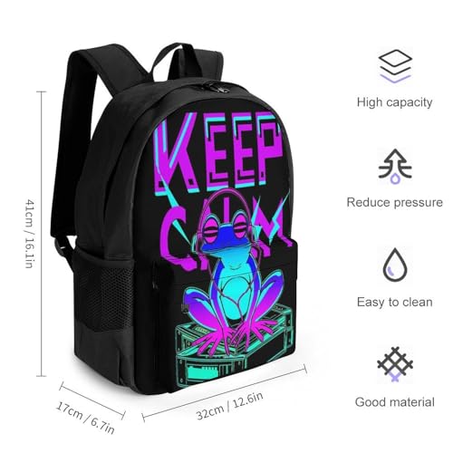 Hippie Frog Keep Calm Art Backpack Polyester Multipurpose Anti-Theft Shoulder Bag Big Capacity Gym Outdoor Hiking Backpack With Padded Straps2