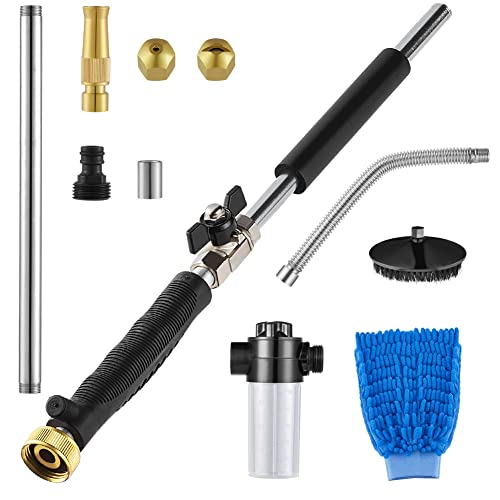 JSCARLIFE Hydro Jet Washer High Pressure Power Washer Wand, Upgrade Spray Nozzle, Extendable Flexible Car Washing Wand with 3 Hose Nozzles Universal Hose End Foam Cannon Brush for Car Cleaning