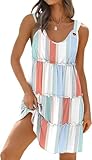 Disamer Summer Dresses for Women 2026 Sundresses Vacation Sleeveless Beach Swimsuit Cover Ups Spring Outfits Casual Sun Dress,Block Light Green,Medium