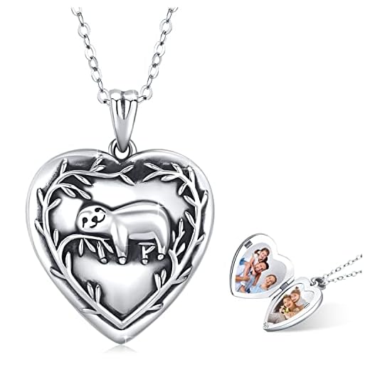 Medaljong halsband, sengångare gåva 925 sterling silver leende sengångare/livets träd/ros blomma öppet hjärta foto medaljong unikt minne hänge halsband för kvinnor flicka födelsedag familj gåvor, 925 sterlingsilver,
