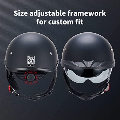 Myamis Half Motorcycle Helmet Man Women Adult Dot Approved Cruiser Retro Half Helmets With Visor Mh118 (L, Matte Black) #TOP2