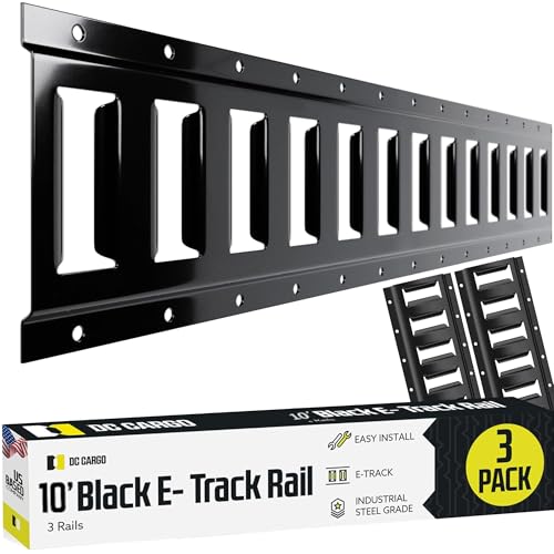 DC Cargo Mall E Track Tie Down Rail Kit 10'(3 Pack) for Garages, Vans, Trailers, Motorcycle Tie Downs, ATV Mountings-ETrack Bar Rails–Powder-Coat Black-Secure Cargo & Heavy Loads Up to 2,000lbs