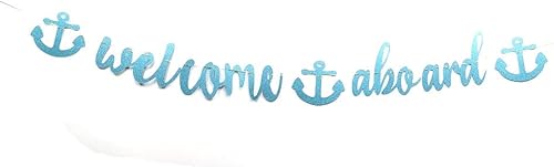 Miniatura 4 de Cartel de bienvenida a bordo con purpurina azul cielo, pancarta de globo para niños, decoración náutica de cumpleaños, baby shower, decoración