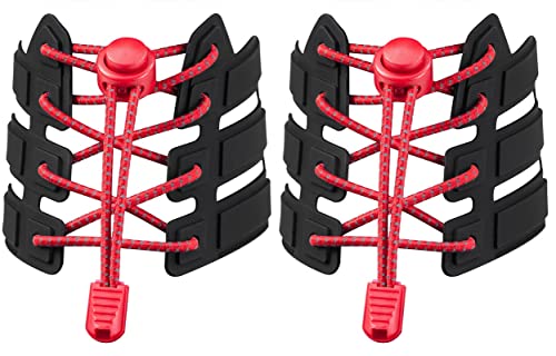 HOUSON Lot de 4 paires de lacets élastiques de 120 cm avec fermeture rapide, système de laçage rapide réfléchissant pour baskets, chaussures de course, chaussures de sport (noir et blanc), rouge, 1.2m Cover