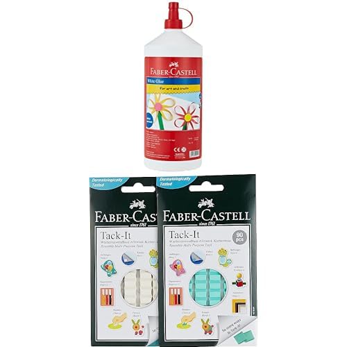 Faber-Castell Faber Castell White Washable Glue 1000ML + reusable adhesive tack it green/white pack of 2