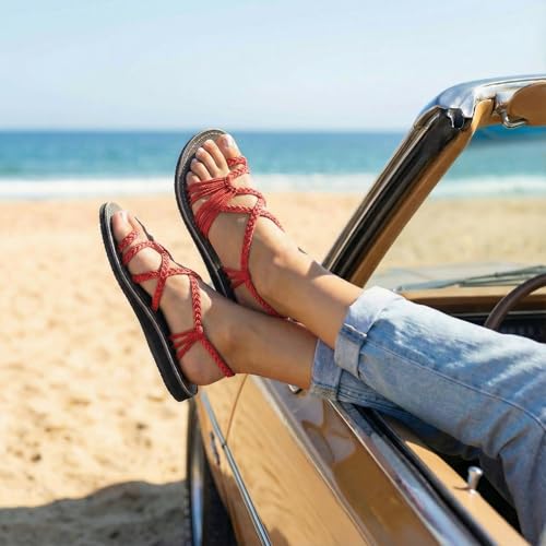Image of Plaka Flat Sandals for Women Palm Leaf