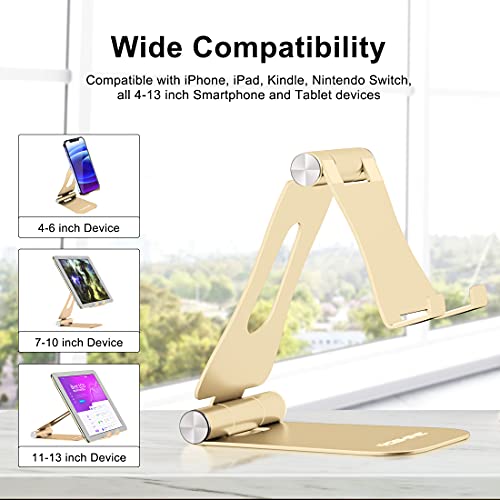 Yoshine Cell Phone Stand, Upgraded Phone Stand For Desk, Adjustable Tablet Stand, Foldable Portable Aluminum Phone Holder, Cradle, Dock For All Iphone Smartphones And Ipad Tablets (4-13In) - Gold #TOP2