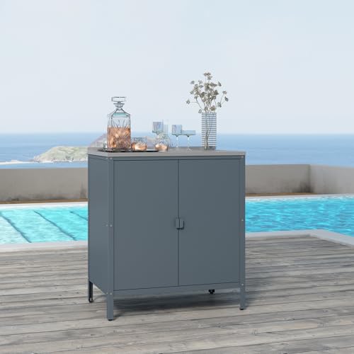 casa.pro Armoire Basse de Jardin Meuble de Rangement pour Extérieur et Intérieur Placard Polyvalent avec Portes et Étagères pour Terrasse ou Balcon Acier Laqué 92 x...