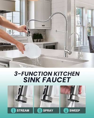 Robinet de cuisine et filtre à eau potable avec pulvérisateur rétractable - 3