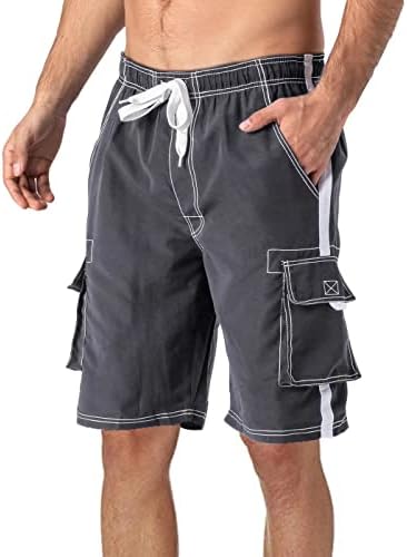 MAGCOMSEN Swimwear for Men Summer Beach Shorts Swim Trunks Men Long Surf Shorts for Men Pockets Boardshorts for Men Water Shorts for Men Grey