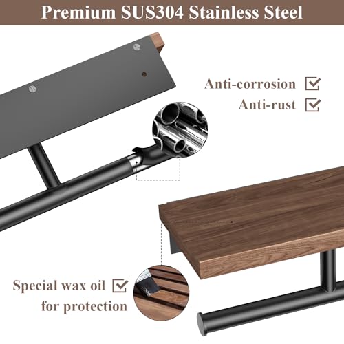 Image of Tindbea Double Toilet Paper Holder with Wood Shelf, Wooden Wall Mount Toilet Paper Roll Holder, Matte Black Stainless Steel Bathroom Toilet Tissue Holder (Walnut)