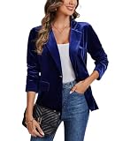 LADI TREND Women's Long Sleeve Velvet Blazers Notched Collar Work Office Suit Coat Open Front Velour Jacket with Pockets *Royal Blue,Size 2XL*