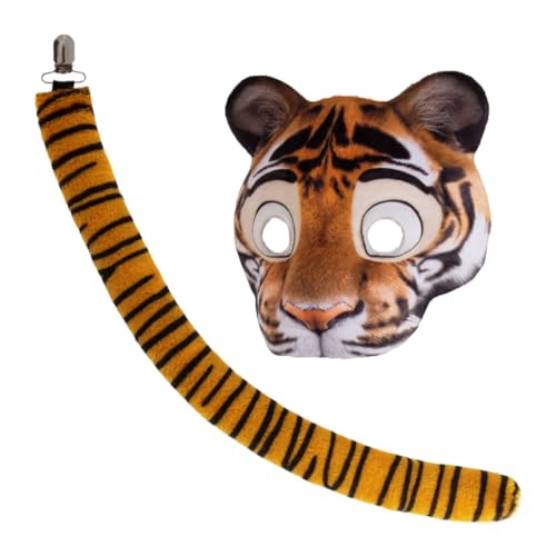 Baluue Disfraz Halloween Tigre con Máscara Realista y Cosplay Animal con Banda Elástica Cómoda para Fiestas y Carnavales Accesorio Ligero y Transpirable para Adultos