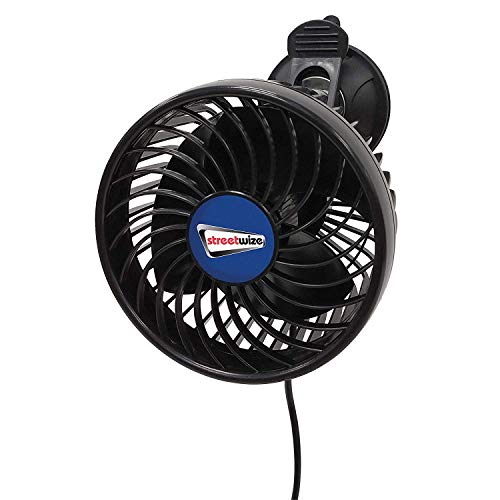 Streetwize SWCF6 Cyclone Fan with 3 Single Oscillating Power, 12V - Portable Car Fan with 360° Rotating Head, Sucker, 2 Speed Controls