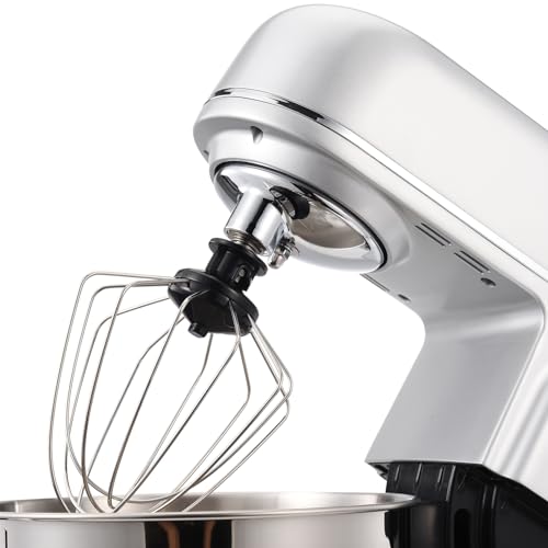Stand Mixer, Electric Food Processor Dough Mixer, 1000W Dough Blender, Kitchen Standing Mixer Grinder for Baking, Food Blender with 5 L Bowl, Dough Hook, Flat Paddle, Lantern Stick, Lid (Silver) - Image 9