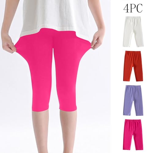 4-Pack Girls Capris Leggings Kids Summer Thin Stretch Basic Solid Casual Cropped Tights for 2-13 Years2