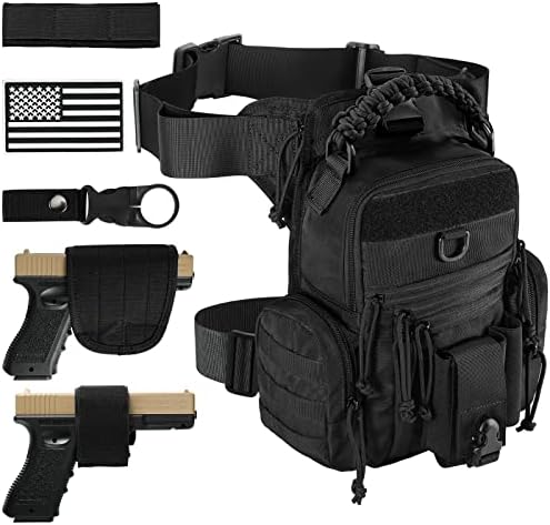 Military Tactical Drop Thigh Pouch Bag Cross Over Leg Concealed Carry Leg Convertible Shoulder Bag with Double Removable Pistol Holster