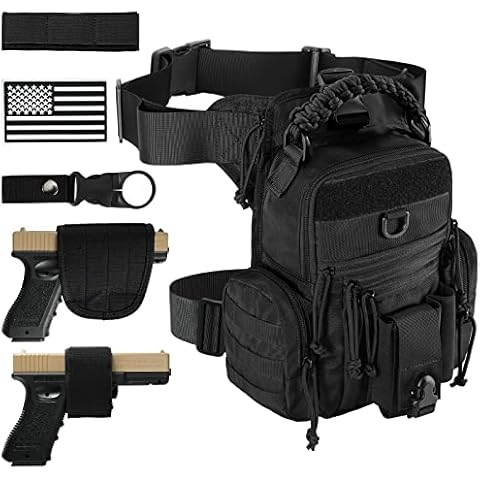 Military Tactical Drop Thigh Pouch Bag Cross Over Leg Concealed Carry Leg Convertible Shoulder Bag with Double Removable Pistol Holster Cover