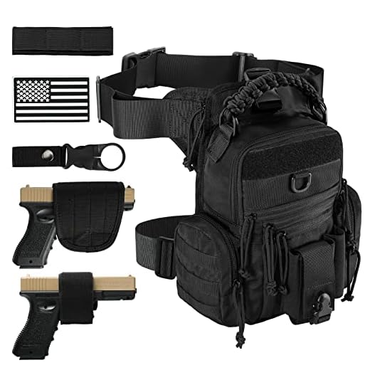 Military Tactical Drop Thigh Pouch Bag Cross Over Leg Concealed Carry Leg Convertible Shoulder Bag with Double Removable Pistol Holster