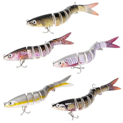 LURICO Leurre Pêche Carnassier Set, 5 Leurres Brochet 3D Ultra-Réalistes, Appâts de Nage Naturelle, Idéal Aussi en Leurre Mer, Cadeau Parfait pour Les Passionnés de Pêche