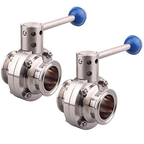 DERNORD 2 Pack 1.5 Inch Tri Clamp Sanitary Butterfly Valve with Pull Handle Stainless Steel 304 Tri Clamp Clover (1.5" Tube OD) by DERNORD - Used condition - US$41.08