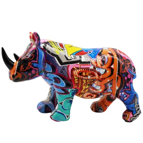 BZHIB Statue de rhinocéros colorée, moderne, en résine, 26 x 9,8 x 16,4 cm, pour décoration de maison et de bureau