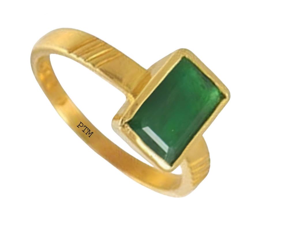 Panchdhatu (5 metals) Emerald (Panna) 7.25 Ratti or 6.5 Cts Certified Gemstone Square Shape 22 k Gold Plated Ring for Men & Women-image-49