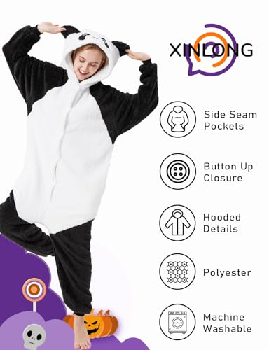 Xinlong Panda Jumpsuit Damen Tier Oversized Kuschelig Schlafanzug Cosplay Herren Lang mit Kapuze Unisex Tier Tierkostüme Nachtwäsche Winter Plüschjumpsuit