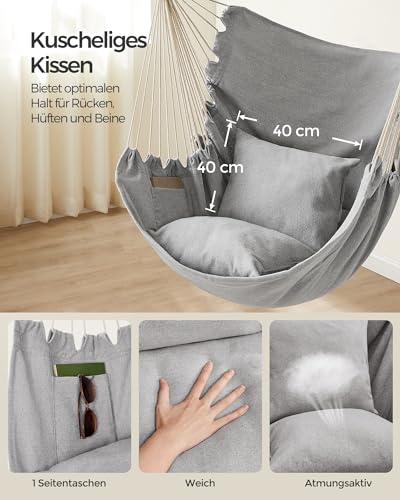 SONGMICS Hängesessel, Hängeschaukel, Hängestuhl mit 2 Kissen, Metallkette, bis 150 kg belastbar, Indoor und Outdoor, Wohnzimmer, Schlafzimmer, Taubengrau GDC187G01 3