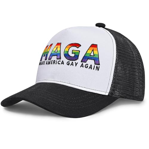 Image of Gay Pride Rainbow Trucker Hat for Men and Women LGBT Embroidered Adjustable Washable LGBTQ Baseball Cap Gifts
