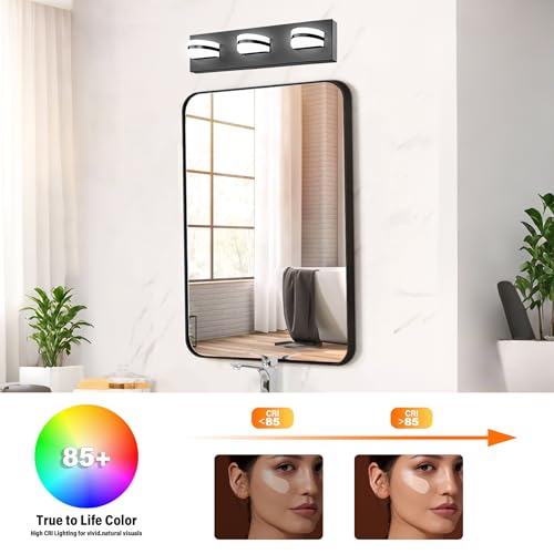 Image of Rotatable LED Bathroom Vanity Light 3-Light 19 inch Black Dimmable ETL | 1550 LM, 15 Min. Quick Install, Acrylic Lampshade, Metal Base, 5000K Color Temperature, Flicker-Free, CRI85 Color Rendering