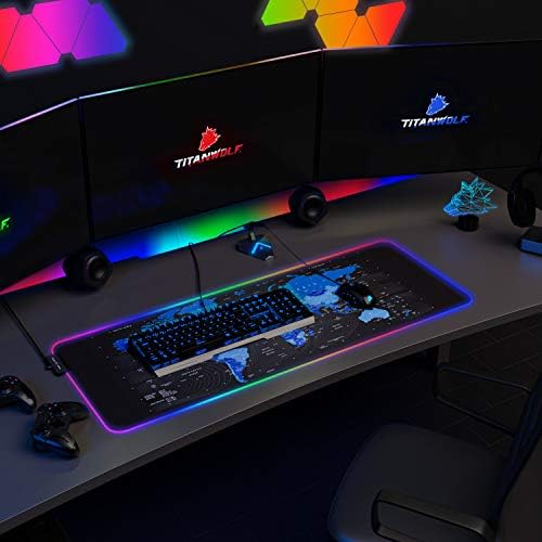 TITANWOLF - RGB Gaming Mouse Mat - 800x300 mm - XXL Extended Large LED Mouse Pad - 7 Multi Colour and 4 Effect Modes  Non Slip Rubber Base - Mousepad for MacBook Roccat Razer PC  wipeable