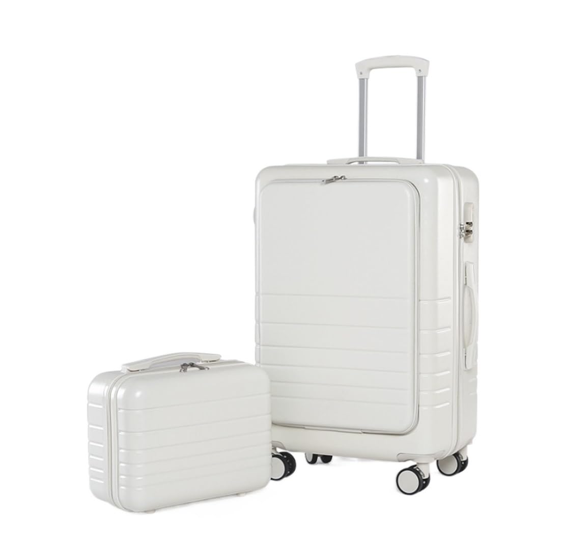 Zestaw walizek podróżnych, bagaż kabinowy bagaż walizka zestaw sztuk Carry On ABS + PC Spinner Trolley, trwała torba podróżna na bagaż podróżny (kolor: biały, rozmiar: 24+35.6 cm)
