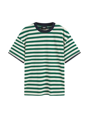 Image of CIDER Women Striped Tops Oversized Loose Crew Neck T-Shirts Short Sleeve Casual Summer Tee Shirts