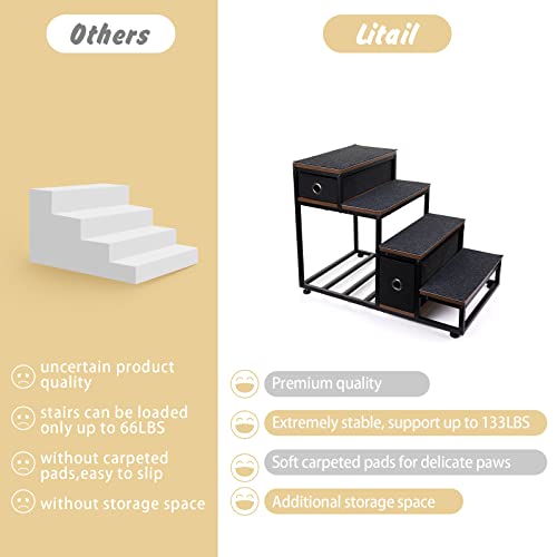 Litail Wood Pet Stairs For Small Large Dogs, 4 Tiers Pet Steps 19.5In High With Non-Slip Carpets And Storage, Wooden Dog Stairs For High Bed, Couch, Sofa, Up To 133Lbs, Color In Vintage Brown #TOP7