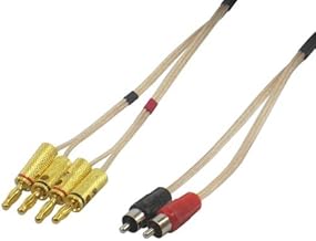 3 Foot - Pair of RCA Males (Black & Red) to 2 Pairs of Banana Plugs on 16 AWG Speaker